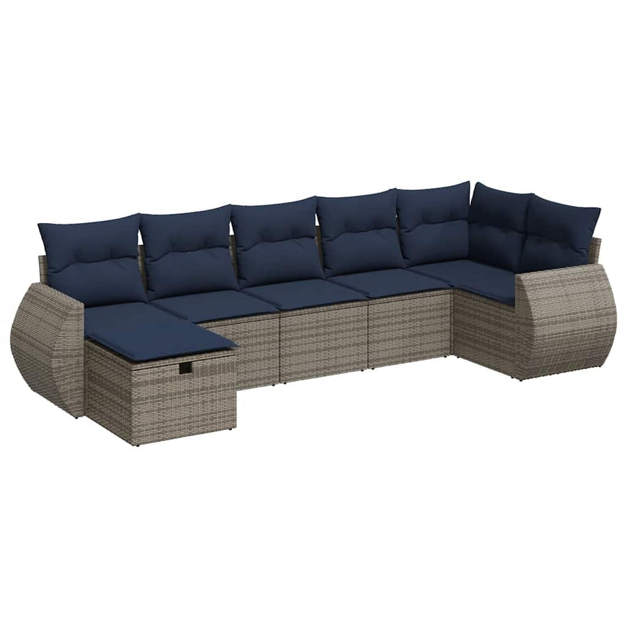 7-delige Loungeset met kussens poly rattan grijs