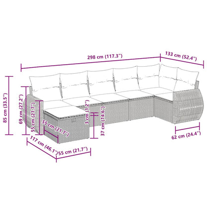 7-delige Loungeset met kussens poly rattan grijs