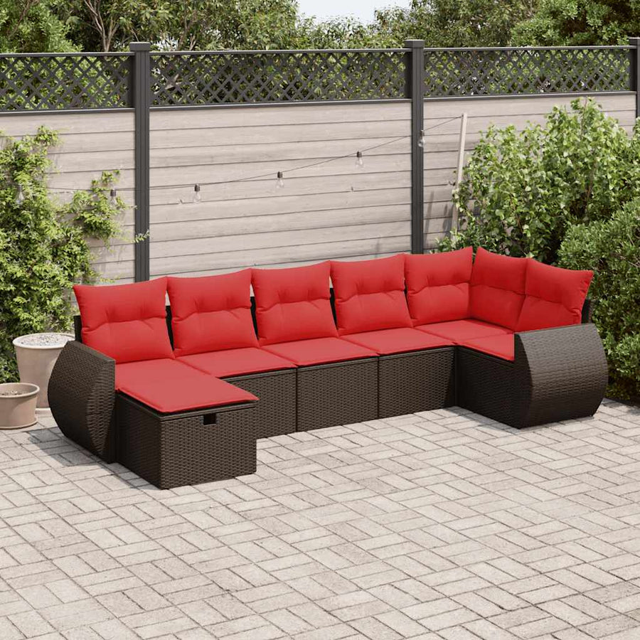 7-delige Loungeset met kussens poly rattan bruin