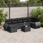 8-delige Loungeset met kussens poly rattan zwart