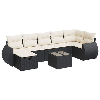 8-delige Loungeset met kussens poly rattan zwart