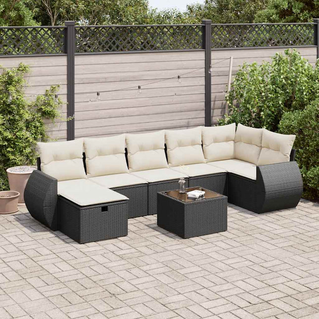 8-delige Loungeset met kussens poly rattan zwart