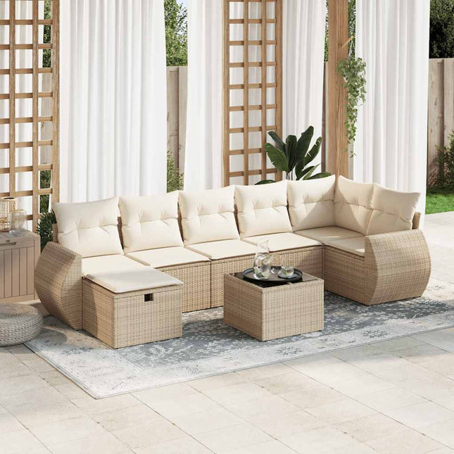 8-delige Loungeset met kussens poly rattan beige