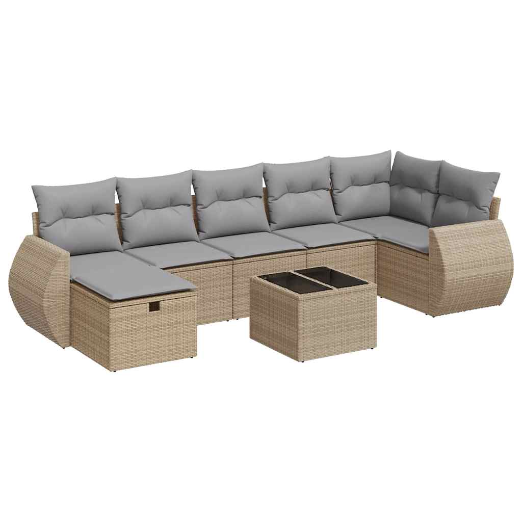 8-delige Loungeset met kussens poly rattan beige