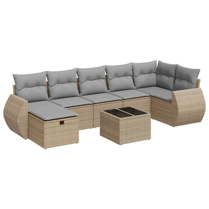 8-delige Loungeset met kussens poly rattan beige