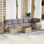 8-piece Lounge Set with Cushions Poly Rattan Beige