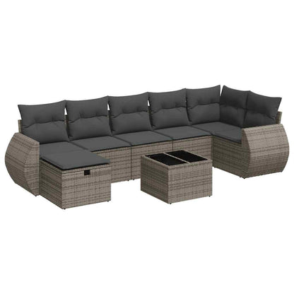 8-delige Loungeset met kussens poly rattan grijs