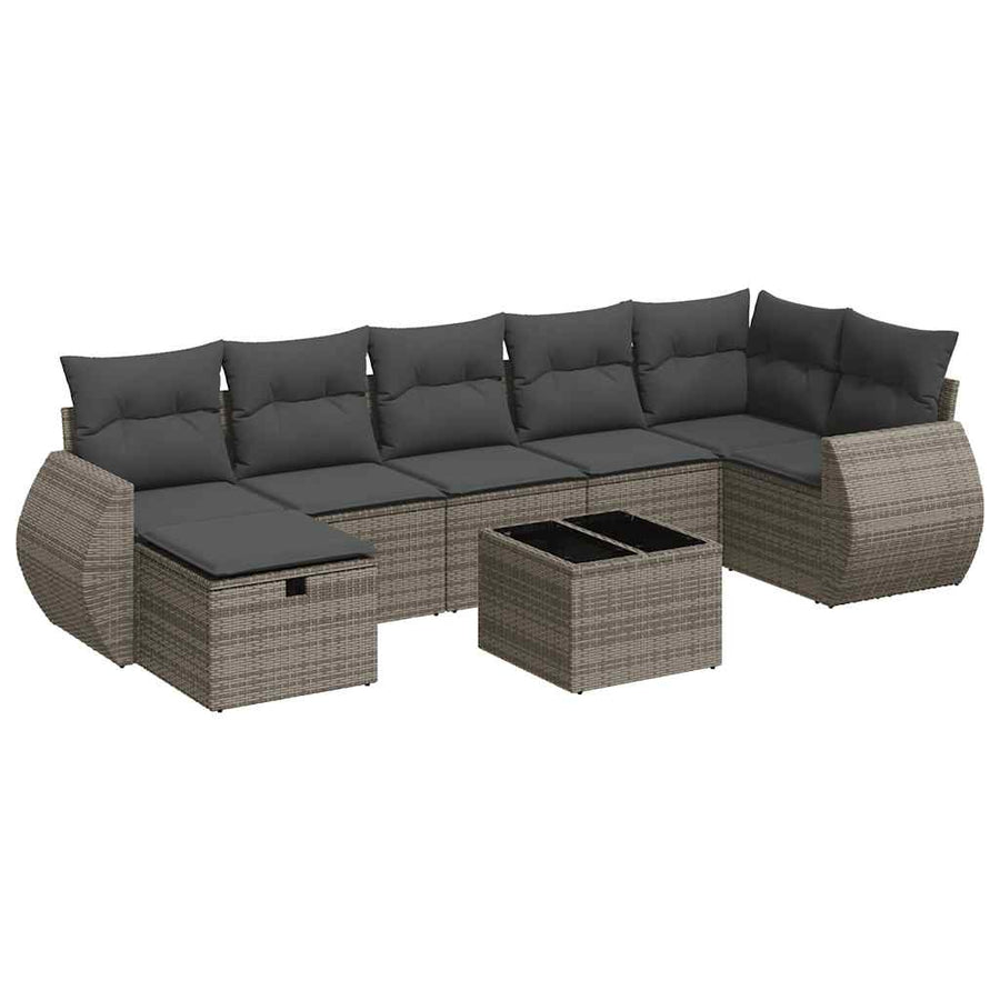 8-delige Loungeset met kussens poly rattan grijs