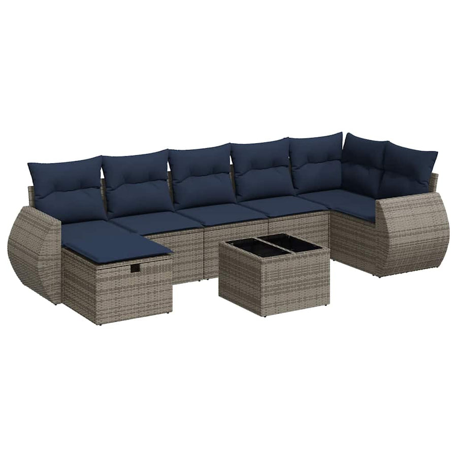 8-delige Loungeset met kussens poly rattan grijs