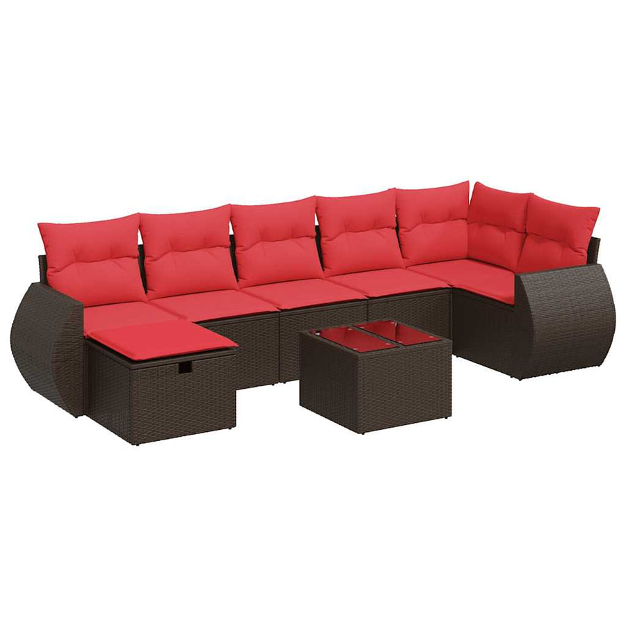 8-delige Loungeset met kussens poly rattan bruin