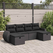 Loungeset poly rattan zwart 6-delig