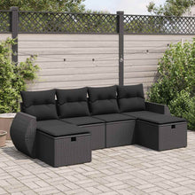 6-delige Loungeset met kussens poly rattan zwart