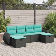 6-piece Lounge Set with Cushions Poly Rattan Black