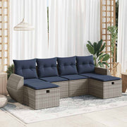 6-piece Lounge Set with Cushions Poly Rattan Grey