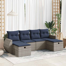 6-delige Loungeset met kussens poly rattan grijs