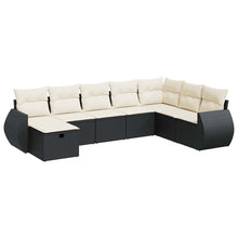 8-delige Loungeset met kussens poly rattan zwart
