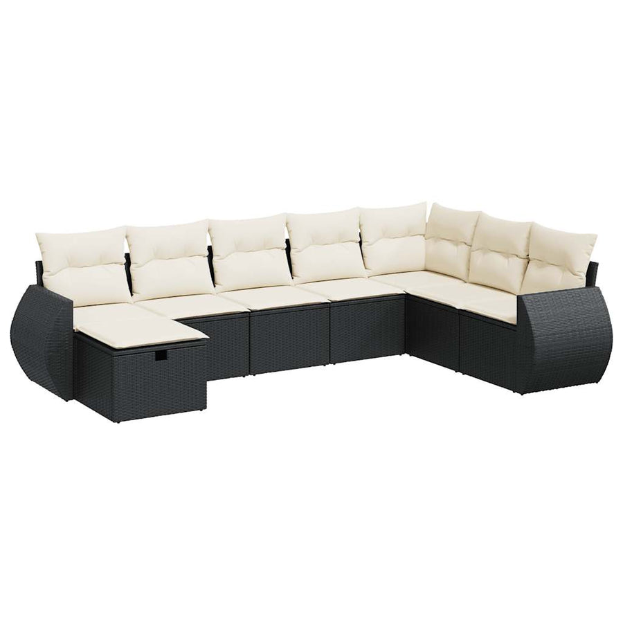 8-delige Loungeset met kussens poly rattan zwart