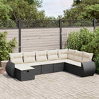 8-delige Loungeset met kussens poly rattan zwart