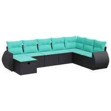 8-delige Loungeset met kussens poly rattan zwart