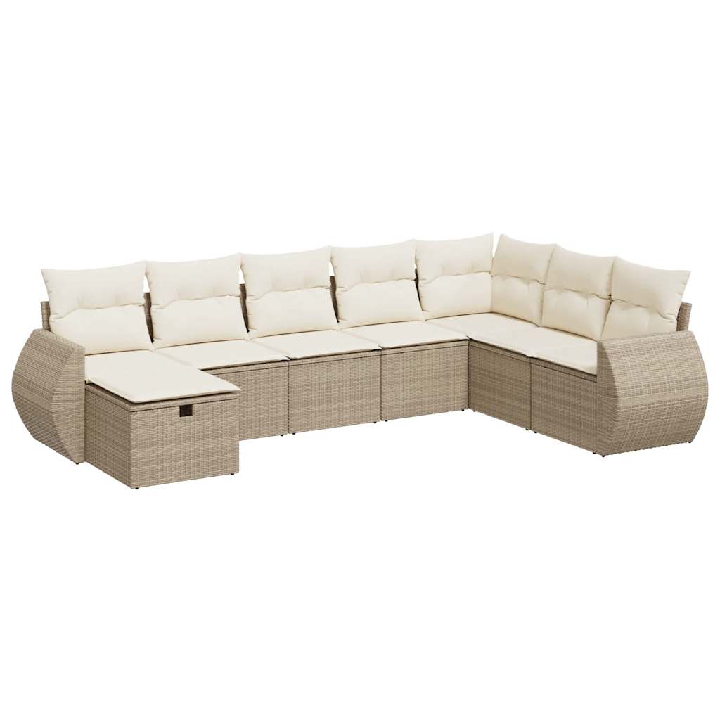 8-delige Loungeset met kussens poly rattan beige