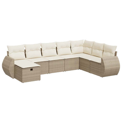8-delige Loungeset met kussens poly rattan beige