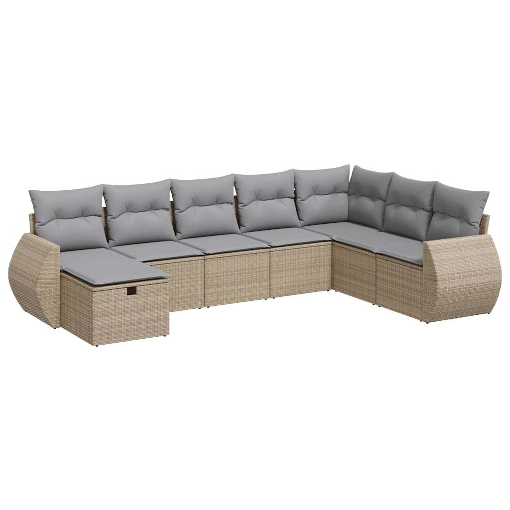 8-delige Loungeset met kussens poly rattan beige