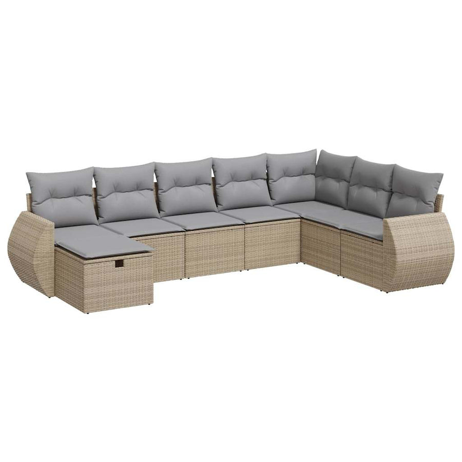 8-delige Loungeset met kussens poly rattan beige