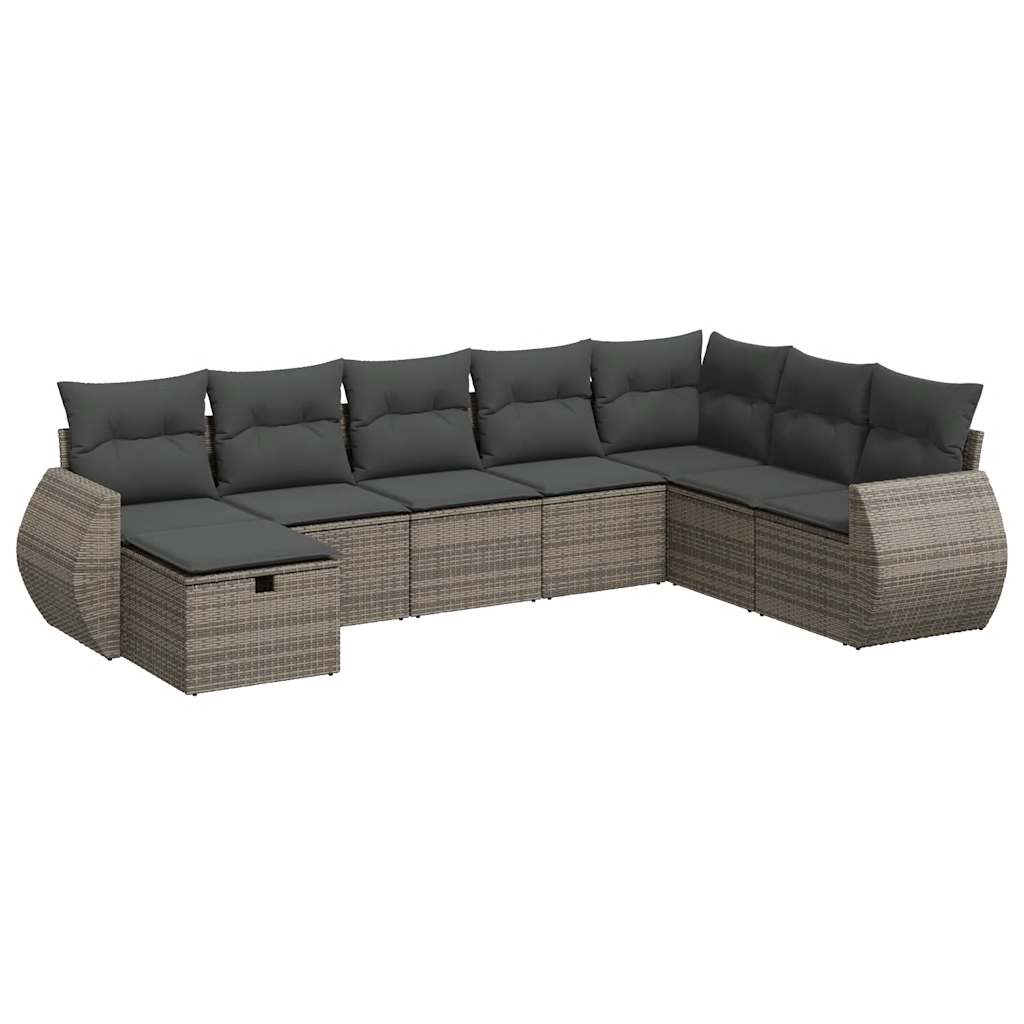 8-delige Loungeset met kussens poly rattan grijs