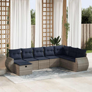 8-piece Lounge Set with Cushions Poly Rattan Grey