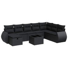 9-delige Loungeset met kussens poly rattan zwart
