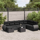 9-delige Loungeset met kussens poly rattan zwart