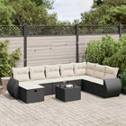 9-delige Loungeset met kussens poly rattan zwart