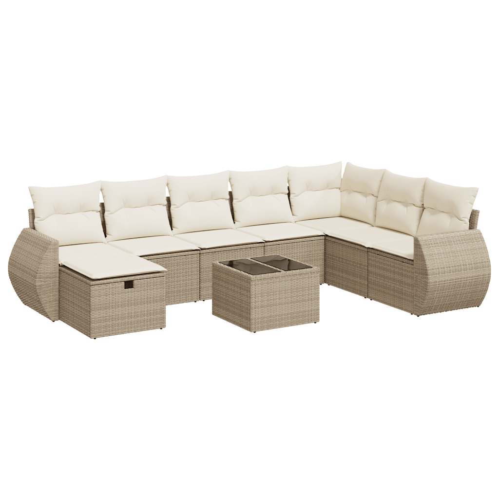 9-delige Loungeset met kussens poly rattan beige