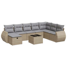 9-delige Loungeset met kussens poly rattan beige