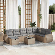 9-piece Loungeset with cushions poly rattan beige