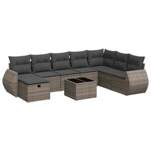 9-delige Loungeset met kussens poly rattan grijs