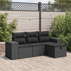 4-delige Loungeset met kussens poly rattan zwart