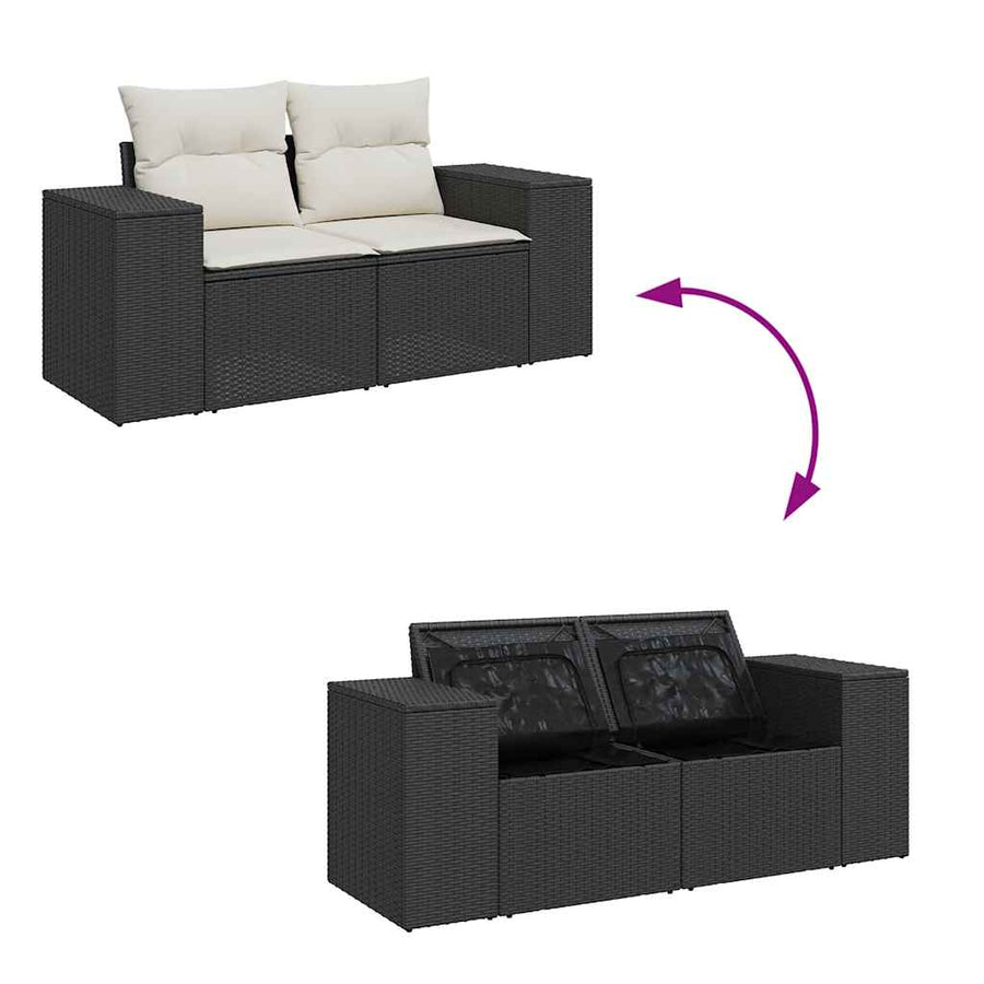 4-delige Loungeset met kussens poly rattan zwart