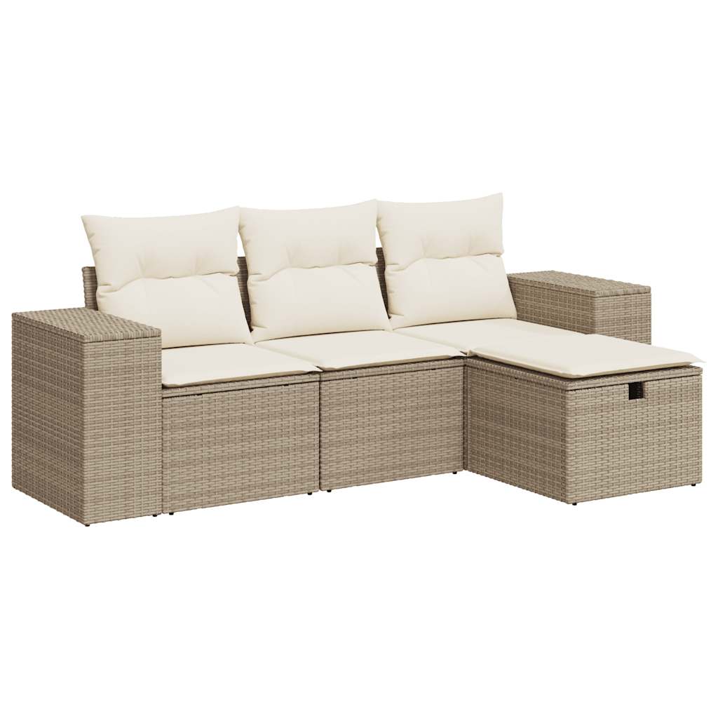 4-delige Loungeset met kussens poly rattan beige