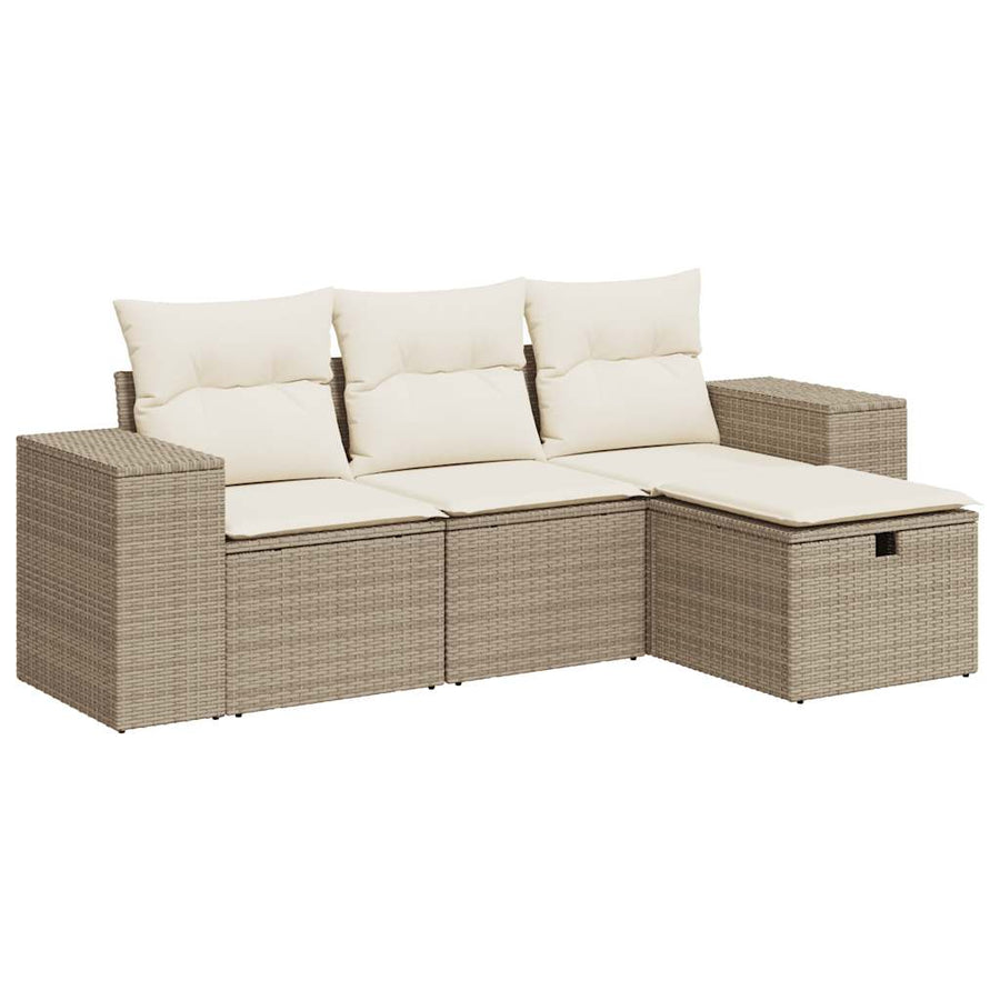 4-delige Loungeset met kussens poly rattan beige