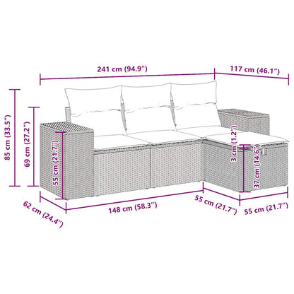 4-delige Loungeset met kussens poly rattan beige