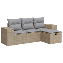 4-delige Loungeset met kussens poly rattan beige