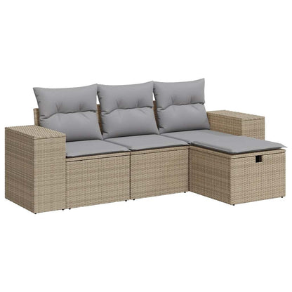 4-delige Loungeset met kussens poly rattan beige