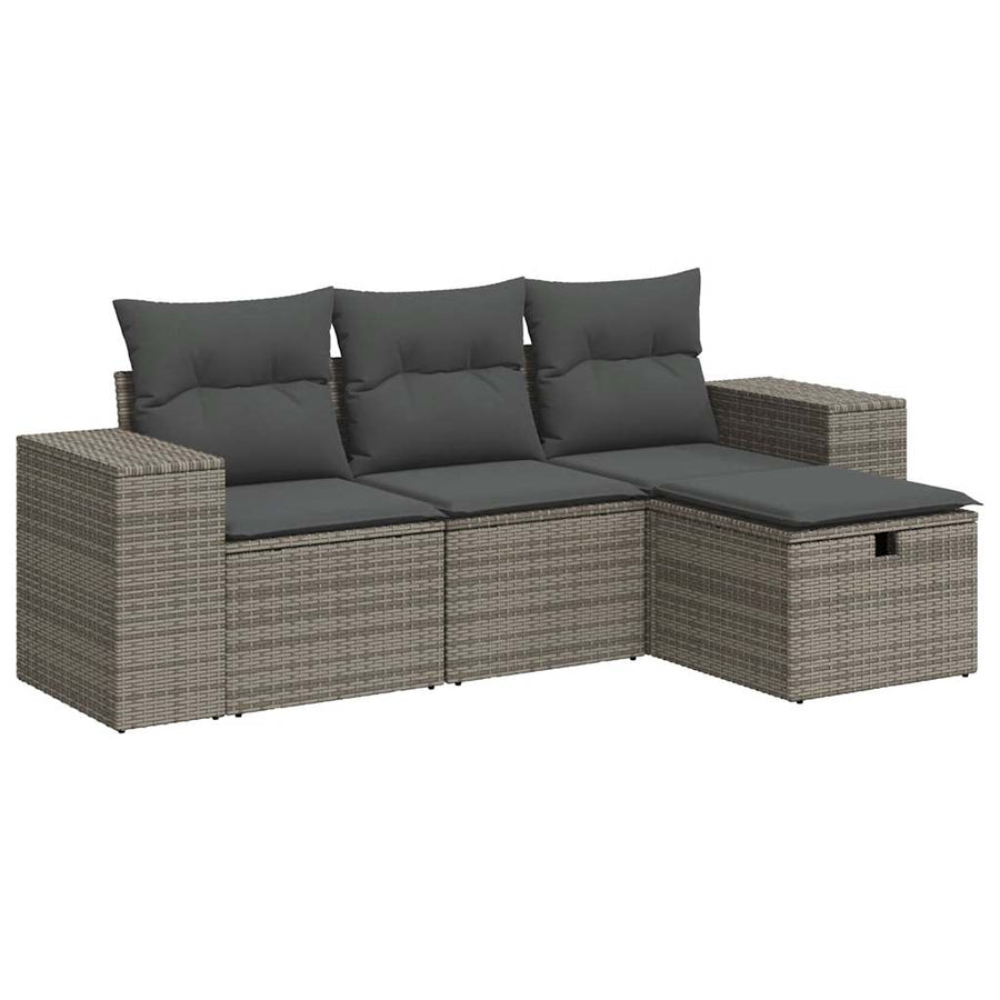 4-delige Loungeset met kussens poly rattan grijs