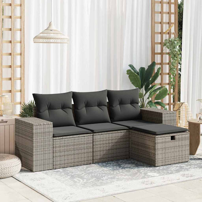 4-delige Loungeset met kussens poly rattan grijs