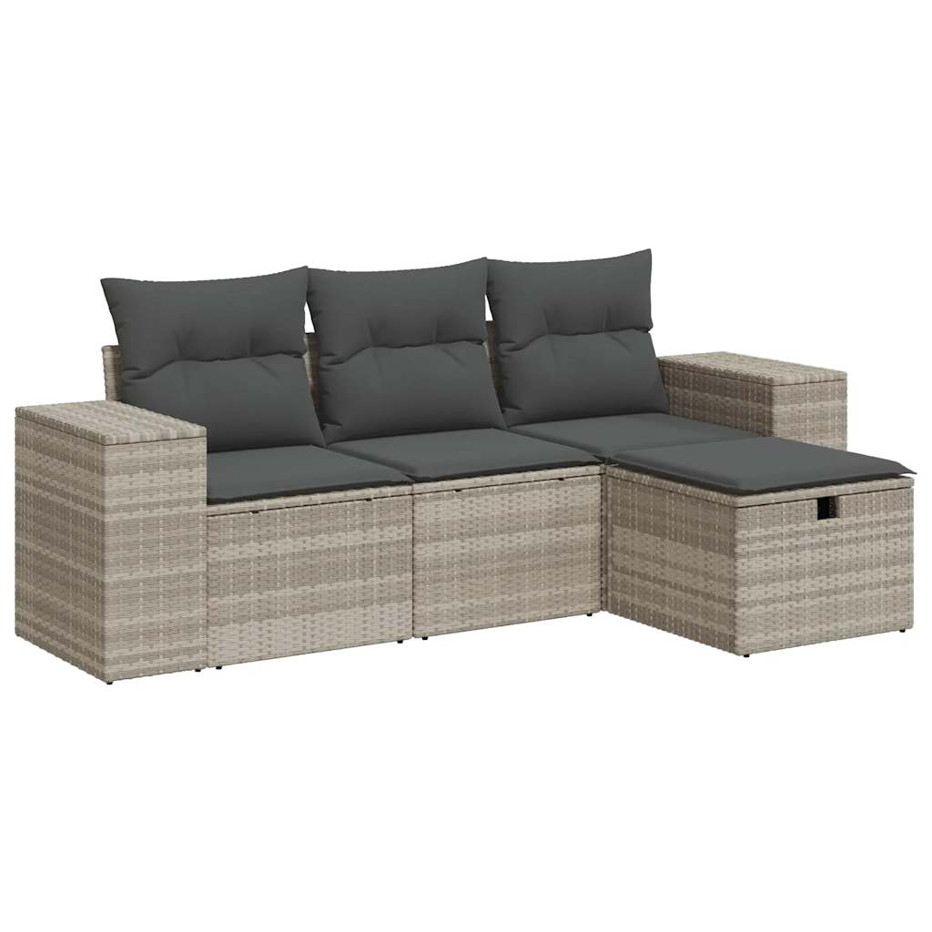 4-delige Loungeset met kussens poly rattan lichtgrijs
