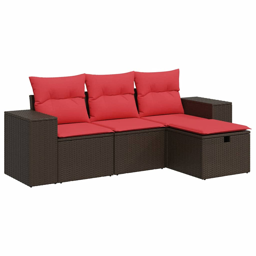 4-delige Loungeset met kussens poly rattan bruin