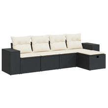 5-delige Loungeset met kussens poly rattan zwart