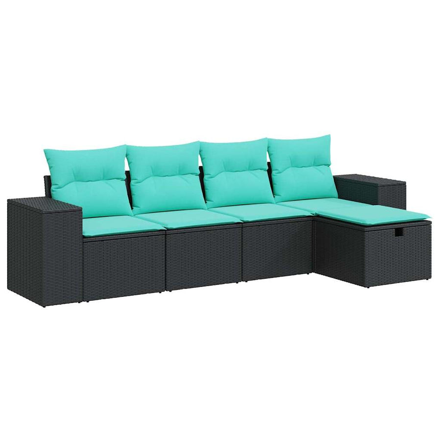 5-delige Loungeset met kussens poly rattan zwart