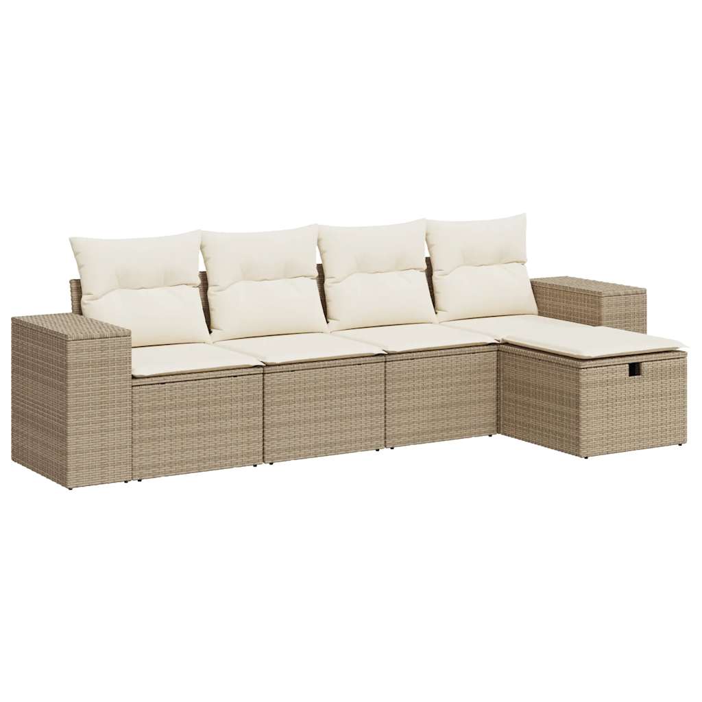 5-delige Loungeset met kussens poly rattan beige